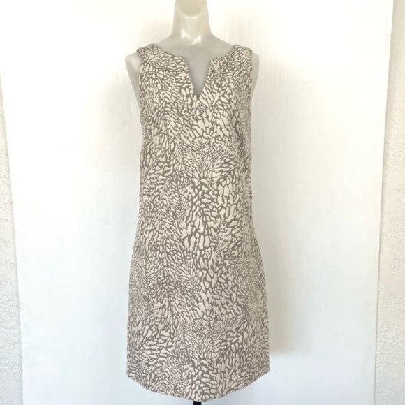 Banana Republic Sleeveless Animal Print Neutral tan and ivory Dress 10 - Picture 1 of 8